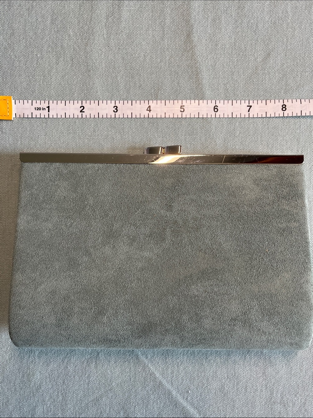 Suede Clutch Wristlet in Light steel Blue/Gray with Silver Trim (French import)